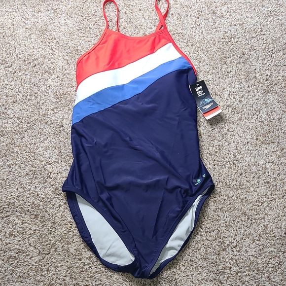 Speedo Navy and Red UPF 50+ Swimwear - Picture 1 of 8